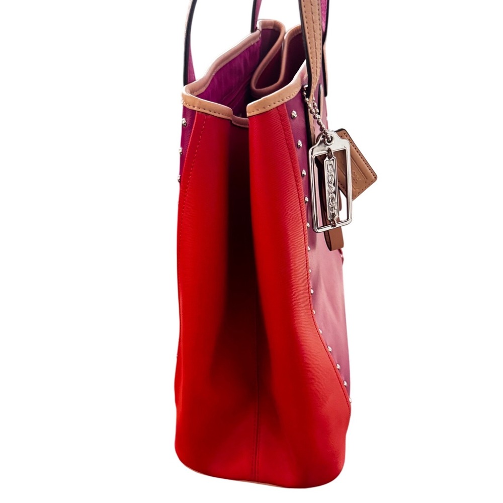 Coach Metro F31325 Magenta Orange Saffiano Leather Colorblock Studs Tote 12x13x6 - Picture 13 of 15